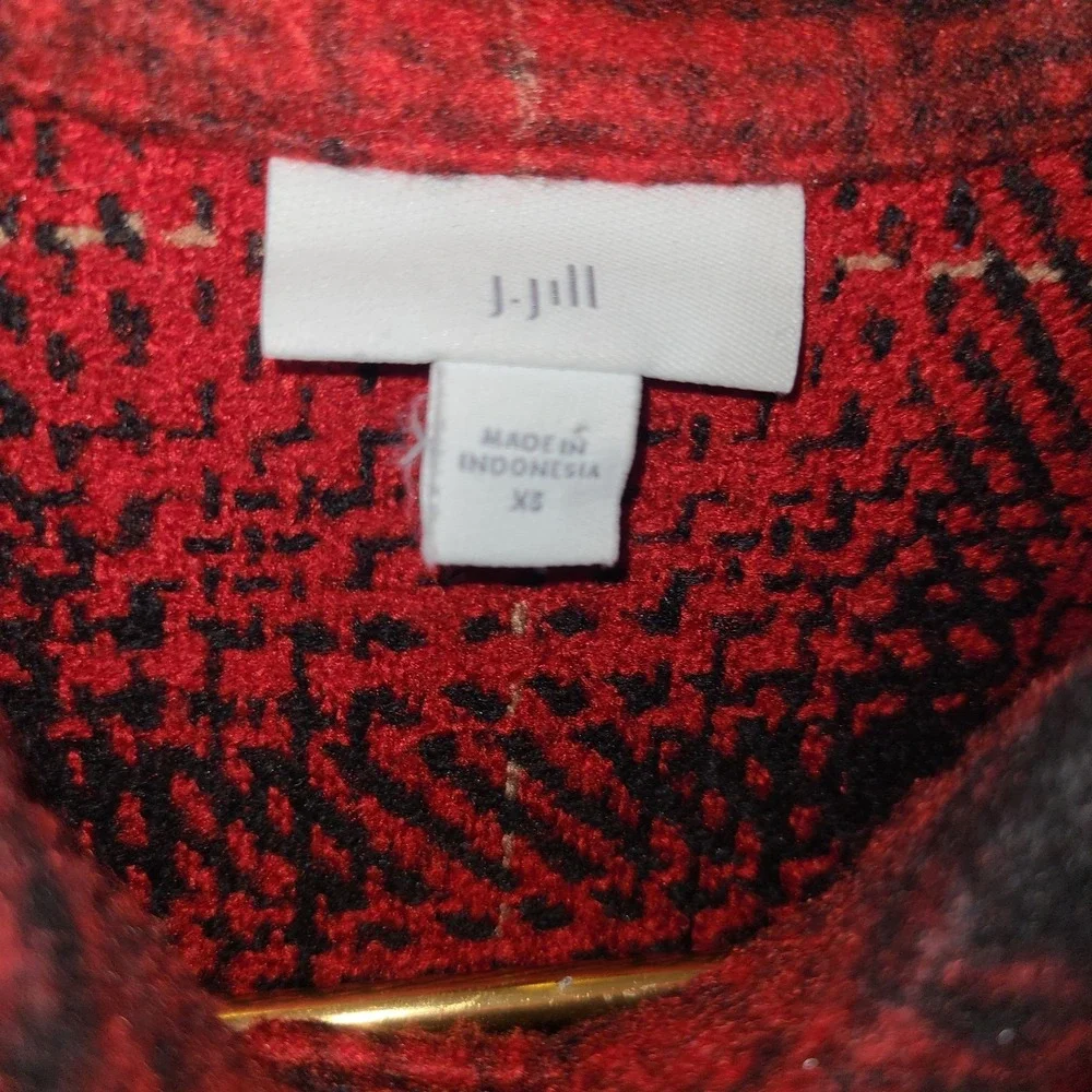 J. Jill Jacket Womens Size XS Red Plaid Barn Chore Red‎ Classic Button Outdoor
